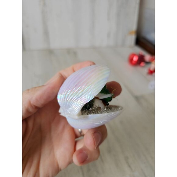 Antique elf clam shell ornament diorama pixie tree sparkle Xmas vintage tree - Picture 5 of 10